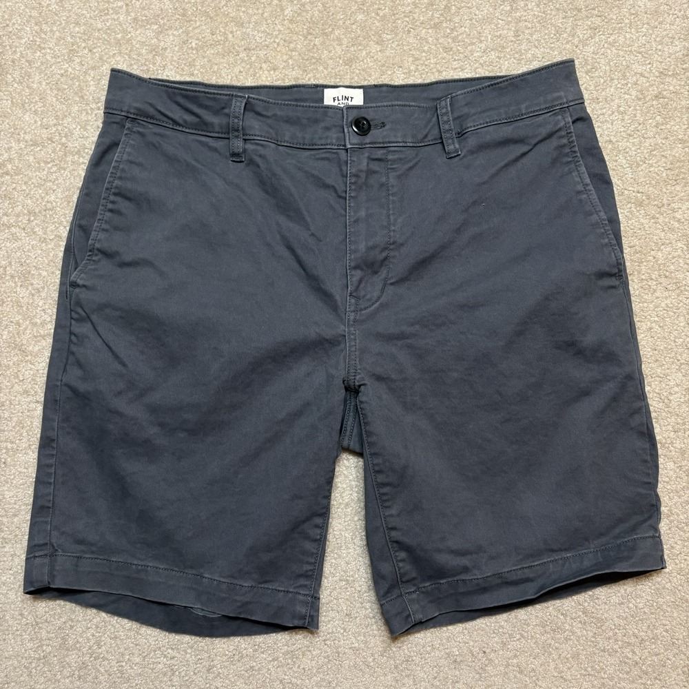 Flint And Tinder Shorts Mens 33 Gray Chino Stretch 8 Inseam Flat Front Casual